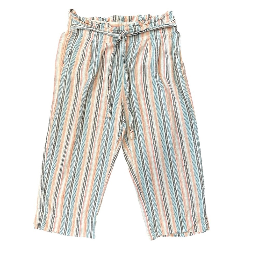 Zac & Rachel striped linen blend cropped wide-leg pants with paperbag waist M